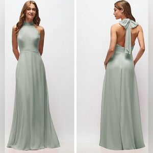 NWOT After Six High Neck Halter Backless Maxi Dress in Willow Green - Size 0